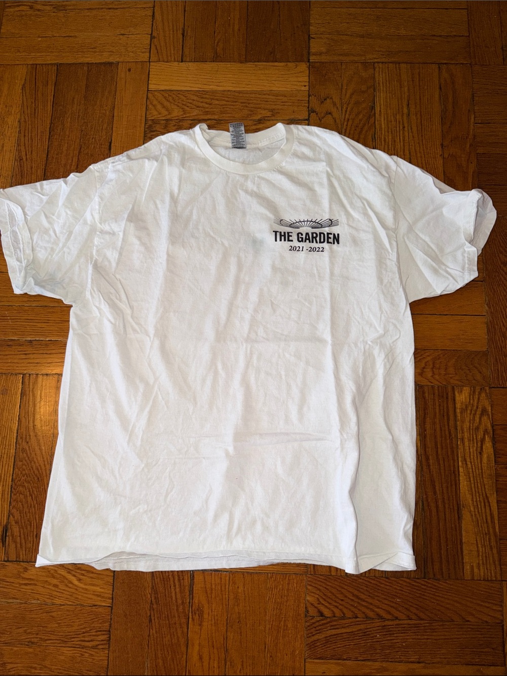 Gildan White Short Sleeve Tee with Small Black 'The Garden' Logo